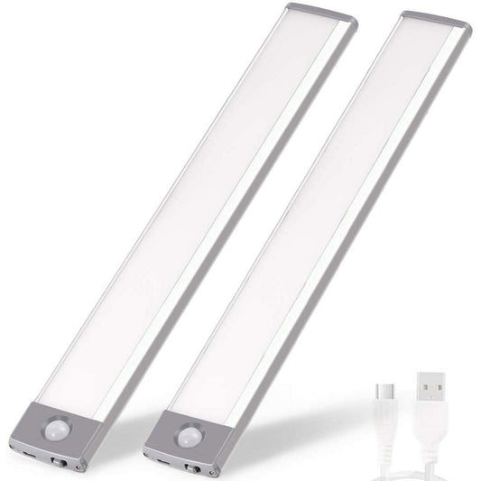 Mikhai 16inch Under Cabinet Lighting, 2 Pack Rechargeable Motion Sensor Light Indoor, 5 Levels Dimmable Magnetic Closet Lights, Wireless Under Counter Lights for Kitchen, Stairs