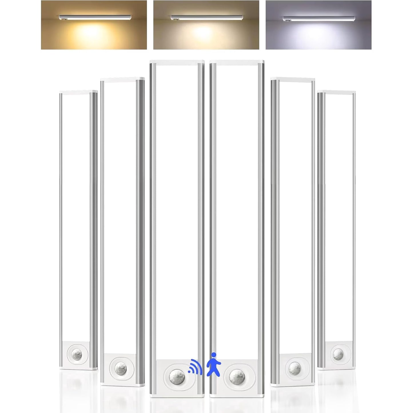 Mikhai 13.1inch Under Cabinet Lighting, 2 Pack Rechargeable Motion Sensor Light Indoor, 5 Levels Dimmable Magnetic Closet Lights, Wireless Under Counter Lights for Kitchen, Stairs