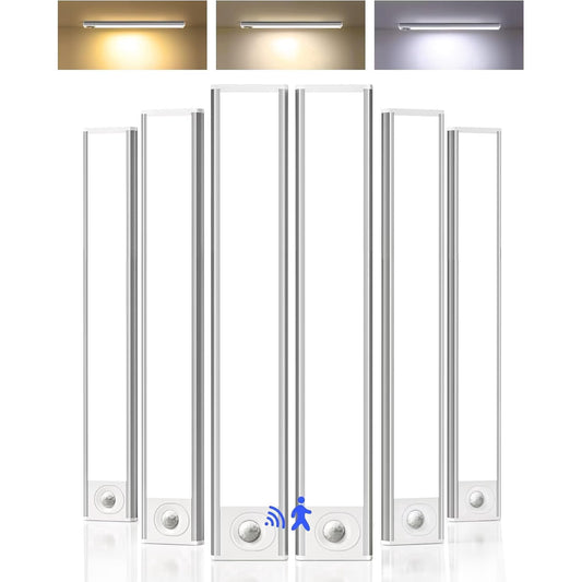 Mikhai 13.1inch Under Cabinet Lighting, 2 Pack Rechargeable Motion Sensor Light Indoor, 5 Levels Dimmable Magnetic Closet Lights, Wireless Under Counter Lights for Kitchen, Stairs