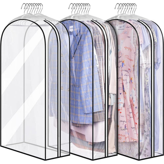 Carestrong 40" Travel Garment Bag with Accessories Zipper Pocket, Heavy Duty Suit Bag for Suits, Tuxedos, Dresses, Coats, Clear, 3 pack