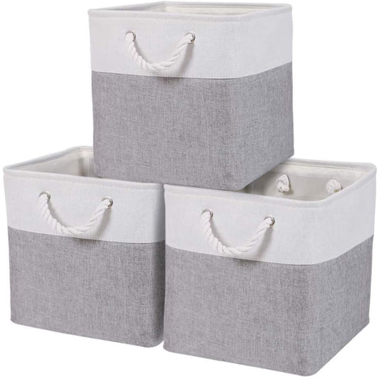 Carestrong 3 Pack Basket , Collapsible Laundry Baskets with Handles, Sturdy, Gray, 13-x-13-x-13-inch, Pack of 3