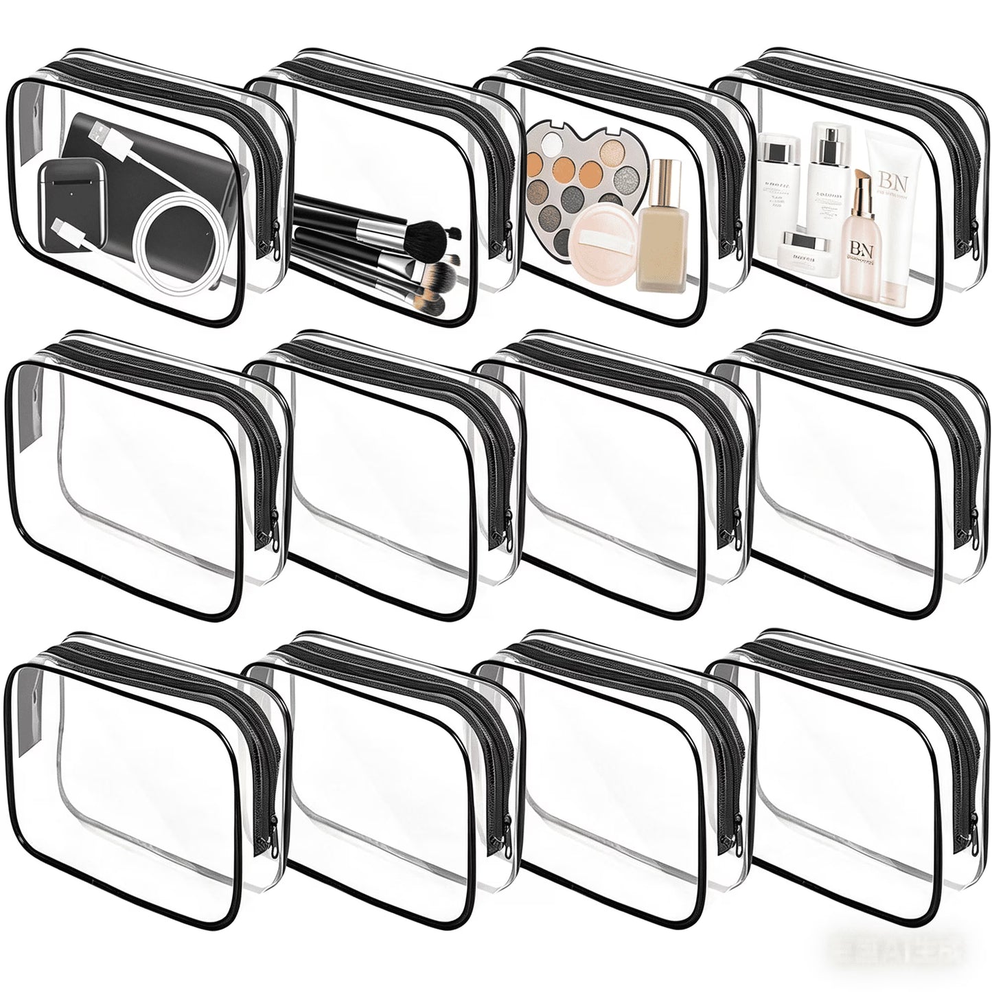 Clear Toiletry Bag, 12 Pack Travel Bag Carry on Travel Accessories Bag Airport Airline Bags Water Repellent Makeup Cosmetic Bag for Women