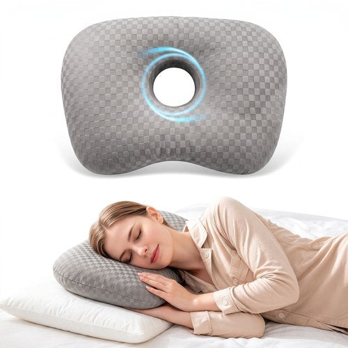 Ear Piercing Pillow for Side Sleepers with an Ear Hole for CNH and Ear Pain Ear Inflammation Pressure Sores, Cotton O-Shaped Side Sleeping Pillow, Ear Guard Pillow