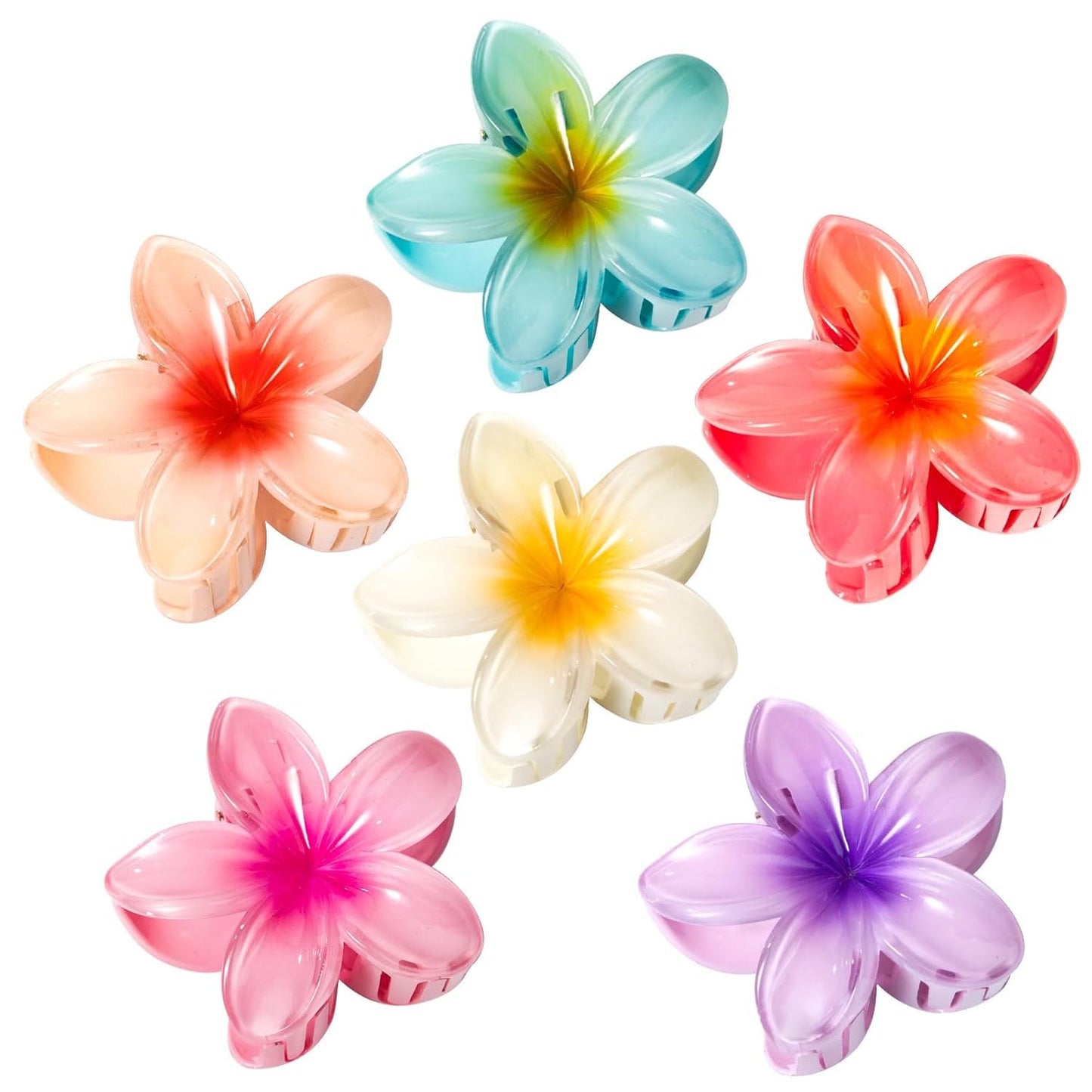 Yzhappy Flower Hair Claw Clips-6PCS Large Claw Clips for Thick Hair,Strong Hold Nonslip Hair Clips for Women,Hawaiian Flower Claw Clips,Cute Hair Clips,Banana Clip for Thin Hair,Hair Accessories for