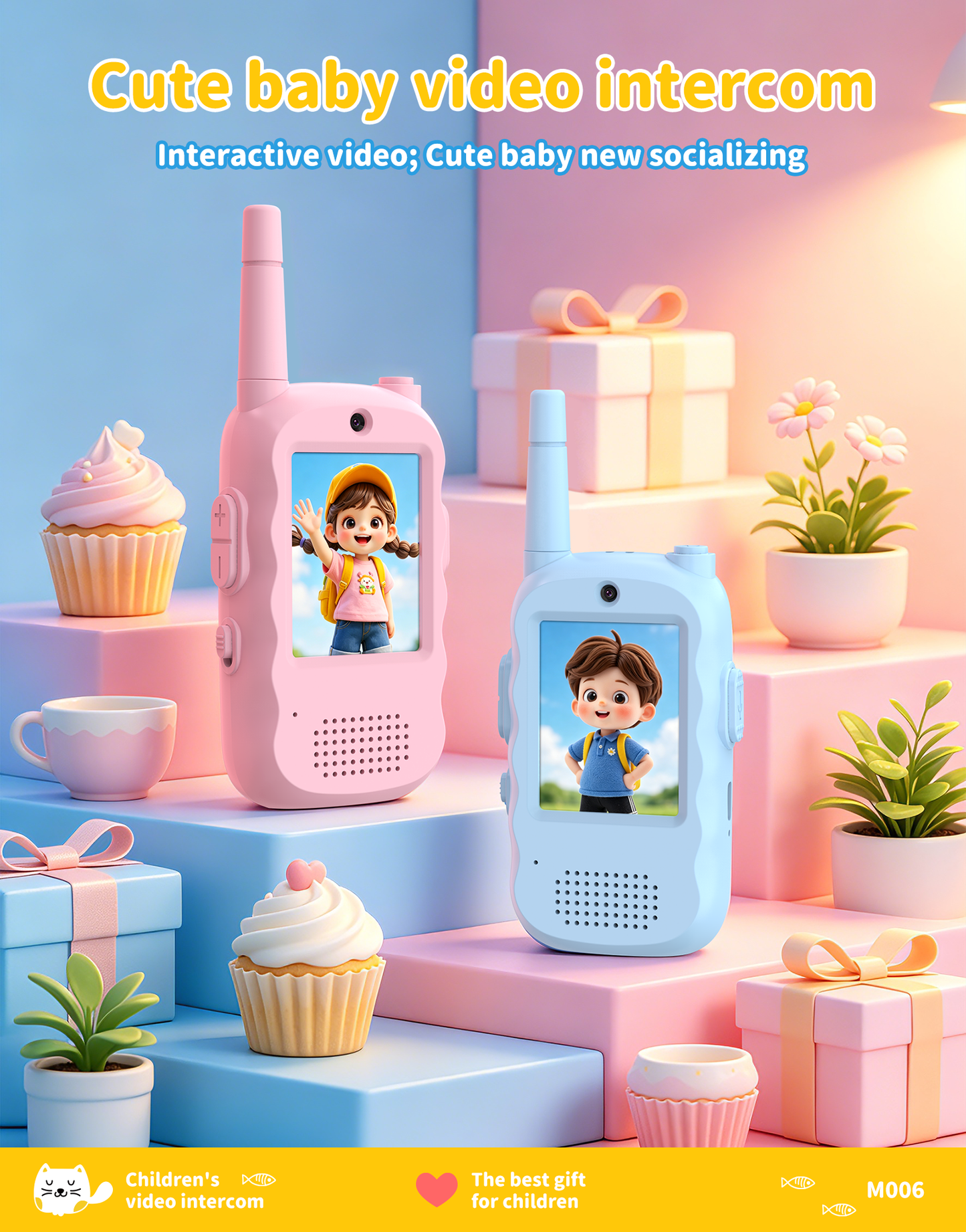 Video Walkie Talkies for Kids, Handheld 2 Pack Rechargeable Video Intercom Kids Walkies Talkies, Indoor Outdoor Toys for Family Games, Outside, Camping, Hiking for Boys Girls Ages 3-12 (Blue/Pink)
