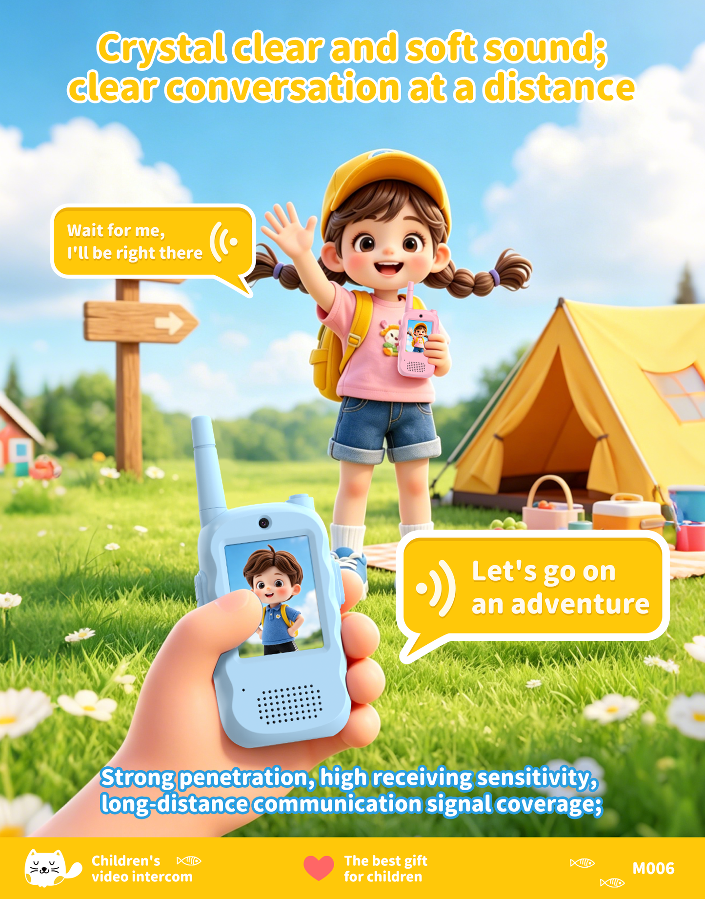 Video Walkie Talkies for Kids, Handheld 2 Pack Rechargeable Video Intercom Kids Walkies Talkies, Indoor Outdoor Toys for Family Games, Outside, Camping, Hiking for Boys Girls Ages 3-12 (Blue/Pink)