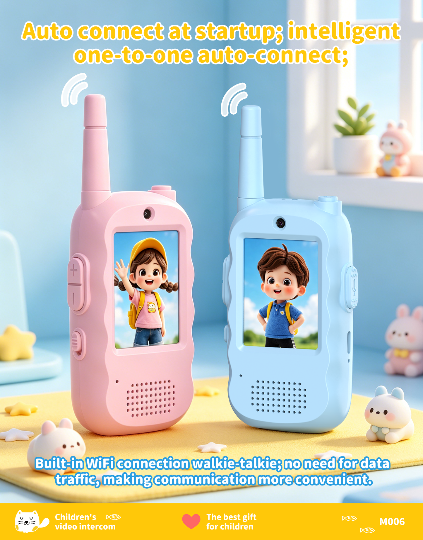 Video Walkie Talkies for Kids, Handheld 2 Pack Rechargeable Video Intercom Kids Walkies Talkies, Indoor Outdoor Toys for Family Games, Outside, Camping, Hiking for Boys Girls Ages 3-12 (Blue/Pink)