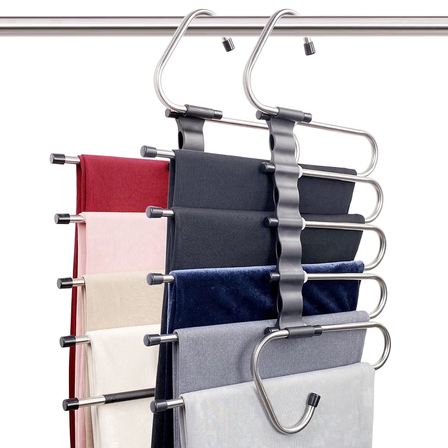 Carestrong Magic Pants Hangers Space Saving - This clothes hangers Closet Multiple Layers Multifunctional Uses Rack Organizer for Trousers Scarves Slack (2 Pack )