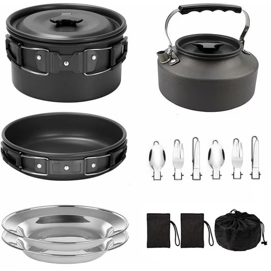 Mikhai Camping Cookware Mess Kit Set - Backpacking Camping Pots and Pans Set, All in One Non-Stick Camping Cooking Set, Hiking, Picnic, Outdoor and Camping Cookware Set