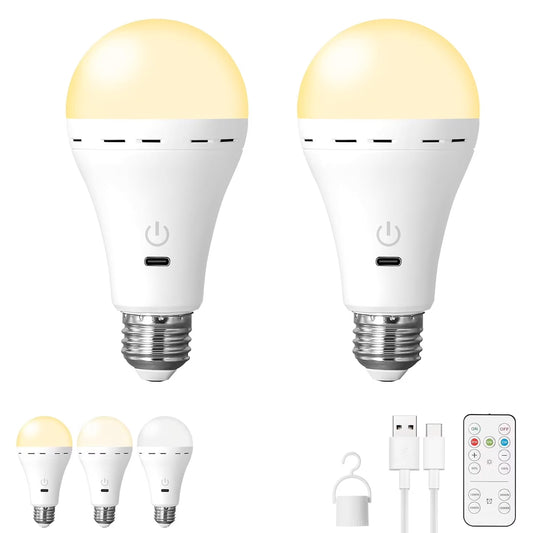 Mikhai 2 Pack Tri-color light bulbs LED Light Bulbs with Remote,rechargeable light bulbs, No App or Wi-Fi Required, Bulbs