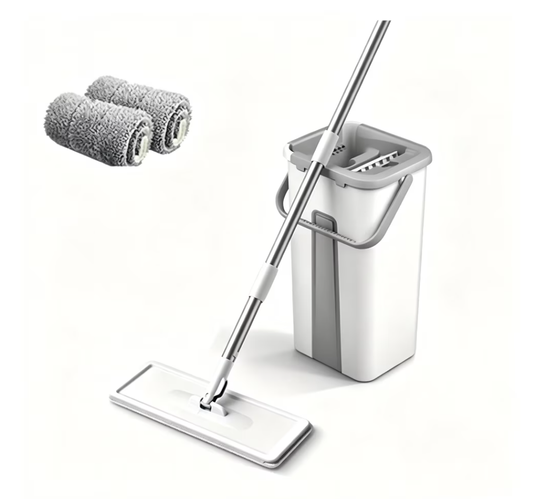 Mop and Bucket Set, Hands-Free Flat Floor Mop with 1 Washable Microfiber Pads, Wet and Dry Use, Ideal for Home and Commercial Floor Cleaning