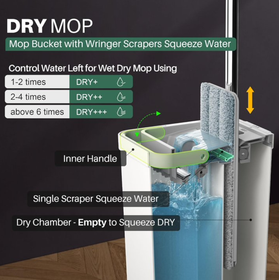 Mop and Bucket Set, Hands-Free Flat Floor Mop with 1 Washable Microfiber Pads, Wet and Dry Use, Ideal for Home and Commercial Floor Cleaning