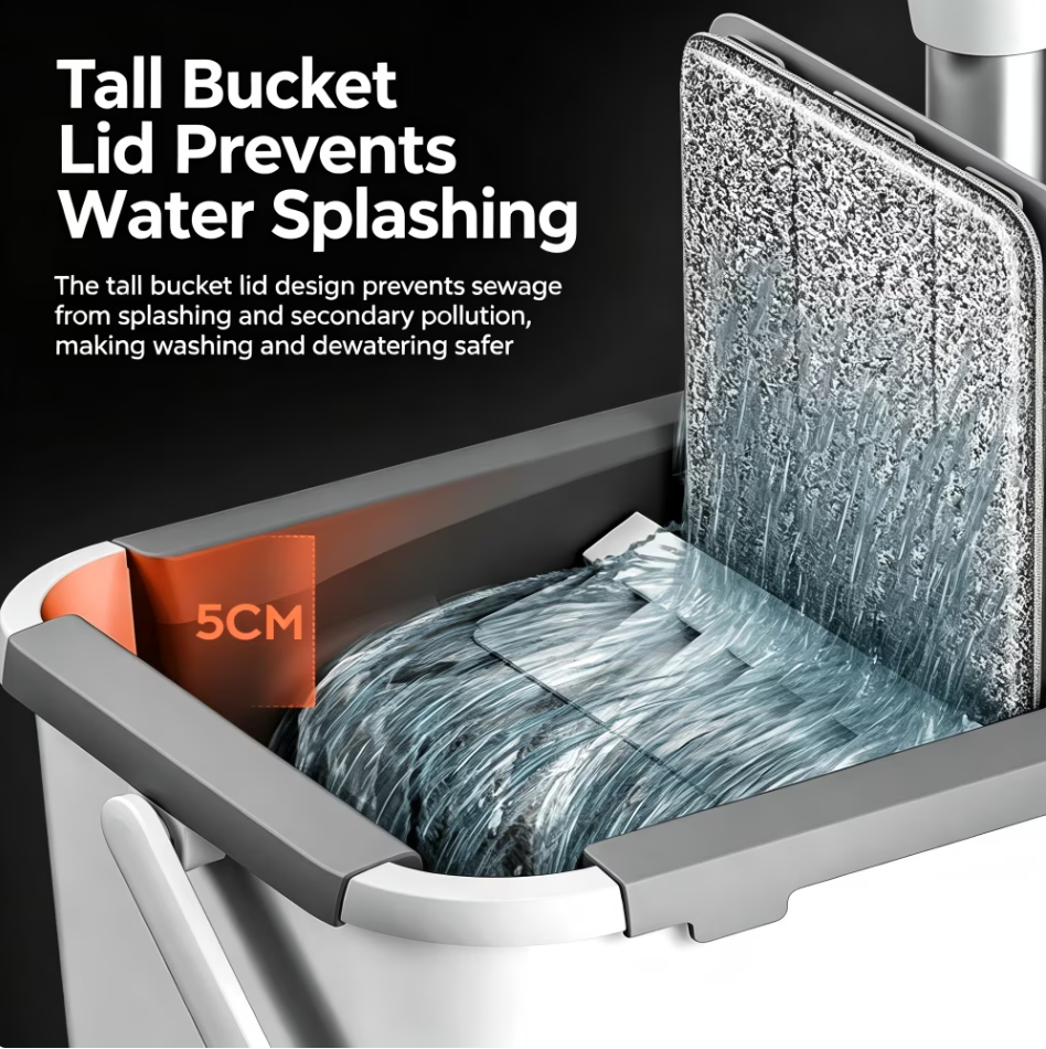 Mop and Bucket Set, Hands-Free Flat Floor Mop with 1 Washable Microfiber Pads, Wet and Dry Use, Ideal for Home and Commercial Floor Cleaning