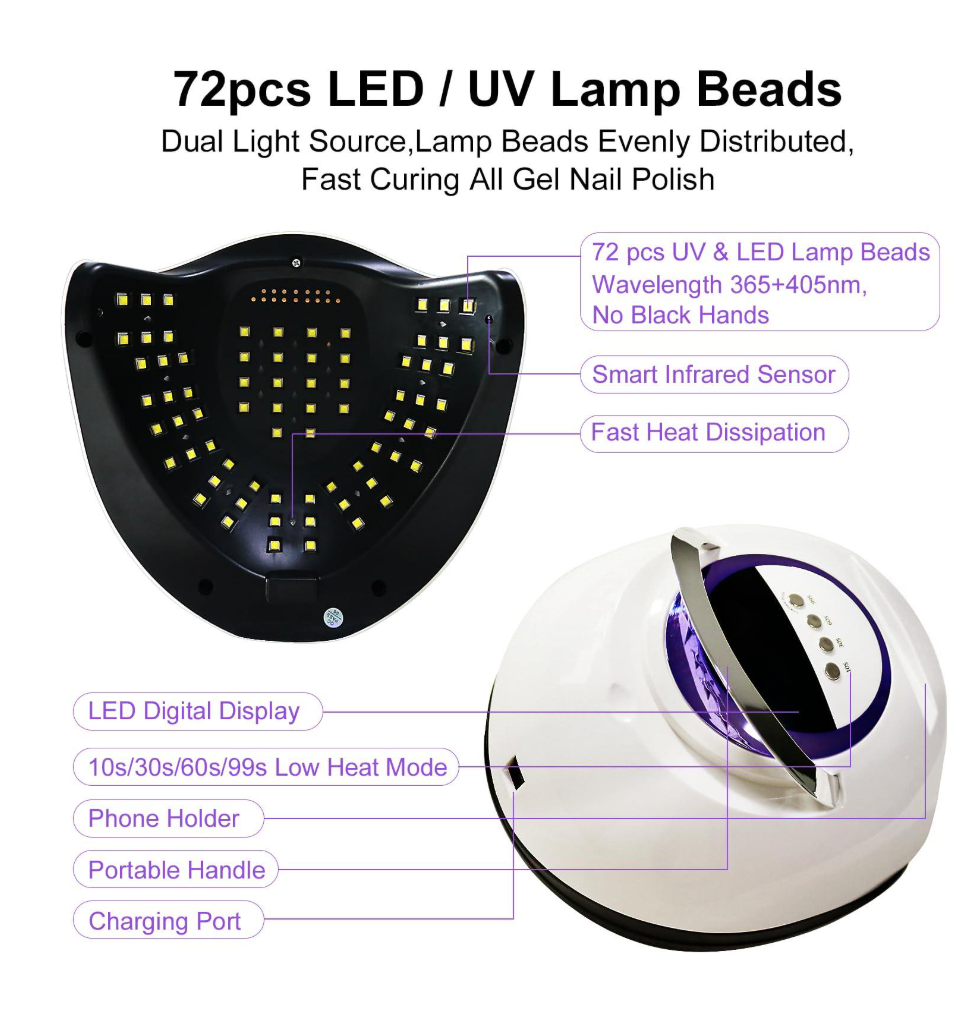 UV LED Nail Lamp, Gel Light for Nail Polish UV Dryer with 3 Timers White
