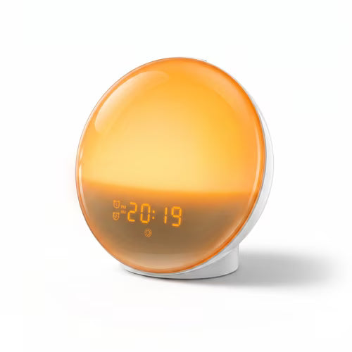 Wood Grain Sunrise Alarm Clock and Sound Machine Nightlight, Digital Dimmable Clock for Bedroom, 20 Sleep Sounds, White Noise Machine for Baby, Adults, Wake Up Light Alarm Clock for Kids