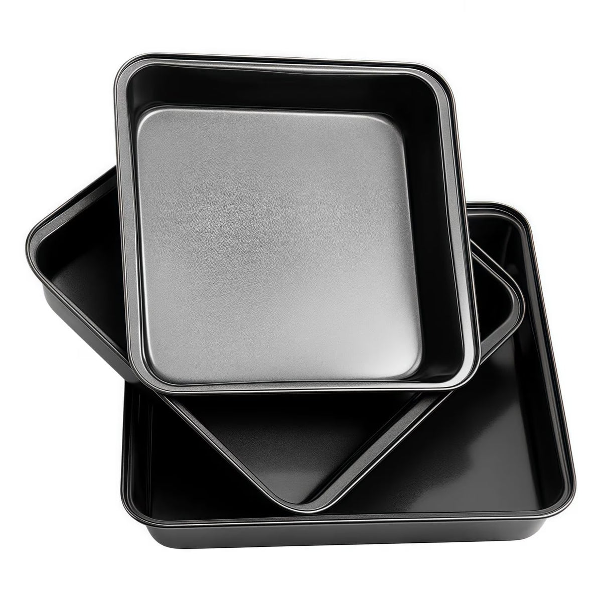 Yilush 3-Piece Square Baking Pan Set - 8.6/9.8/10.6-inch Non-stick Brownie and Cake Pans - Dishwasher safe for easy cleaning, Oven-safe Square Cake Pan (Black)