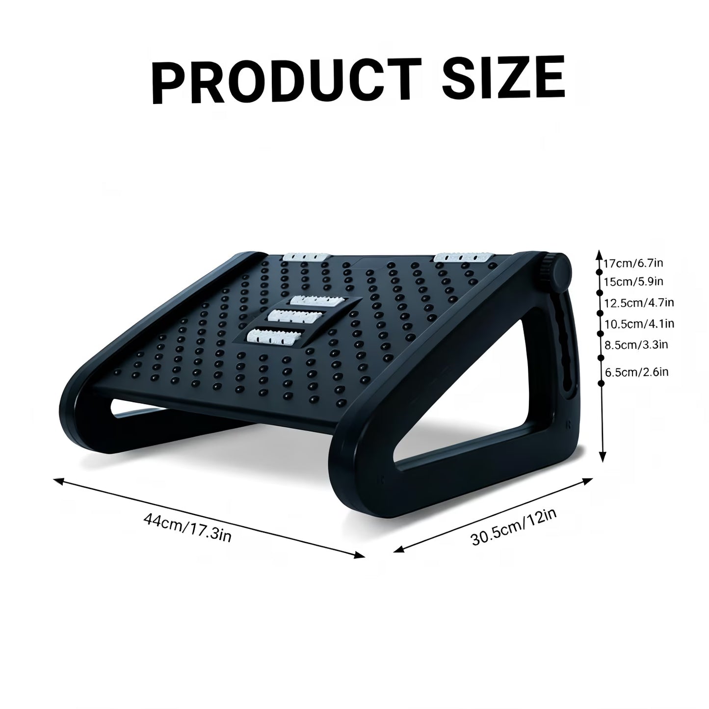 Foot Rest with 6 Adjustable Heights, Anti-Slip Suction Cup Design with Massage Roller, Portable Under Desk Foot Stool for Office, Home, Travel, Black