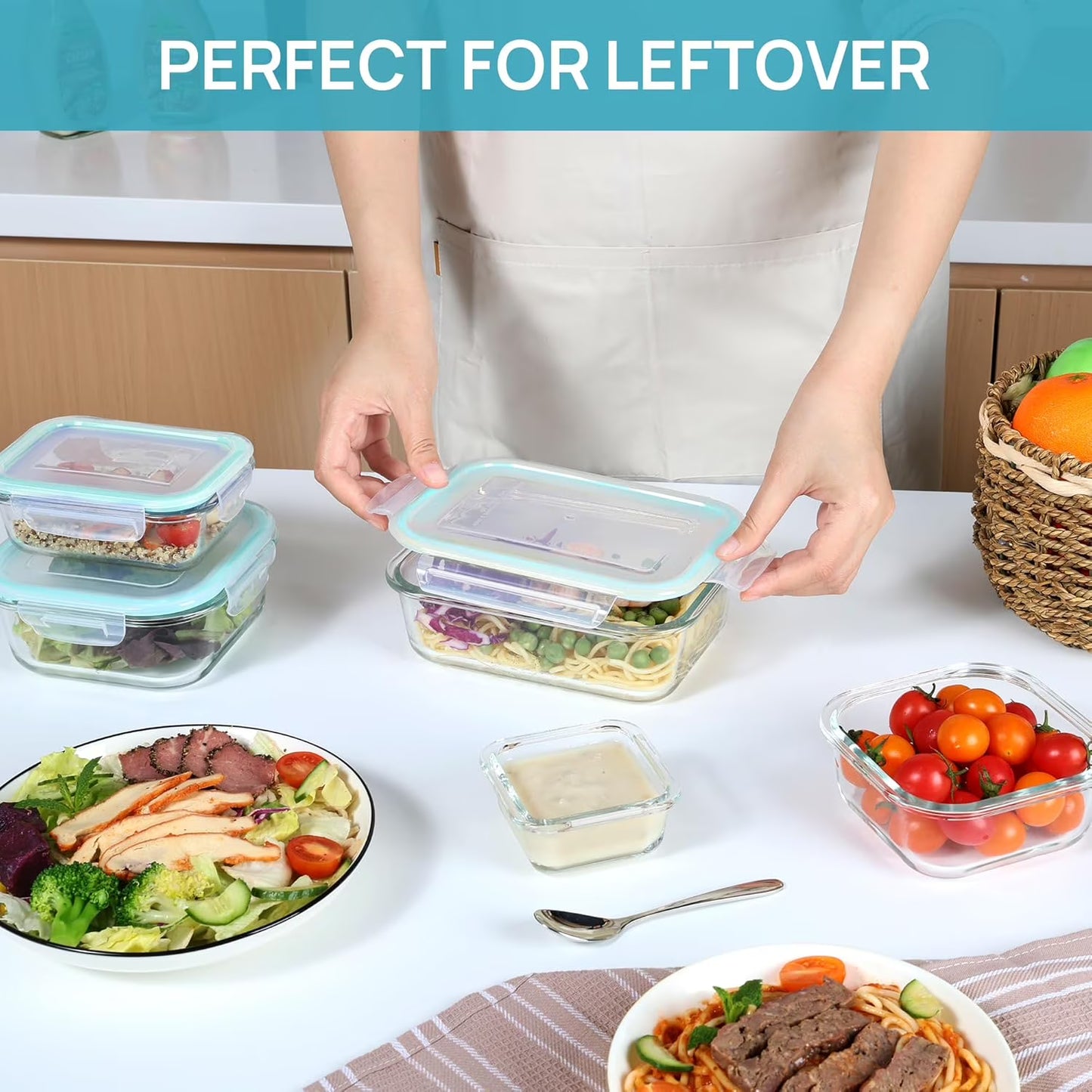 Carestrong 8 Pack Glass Meal Prep Containers with Airtight Lids, Meal Prep Containers Glass, Lunch Office Meal for Microwave, Oven, Freezer and Dishwasher, BPA Free