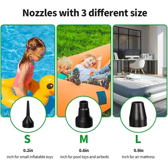 Mikhai Electric Air Pump,Portable Air Pump with 3 Nozzles, 5kPa Quick-Fill,110V AC/12V DC Inflator/Deflator Pumps for Outdoor Camping, Inflatable Air Mattress Beds, Boats, Swimming Ring