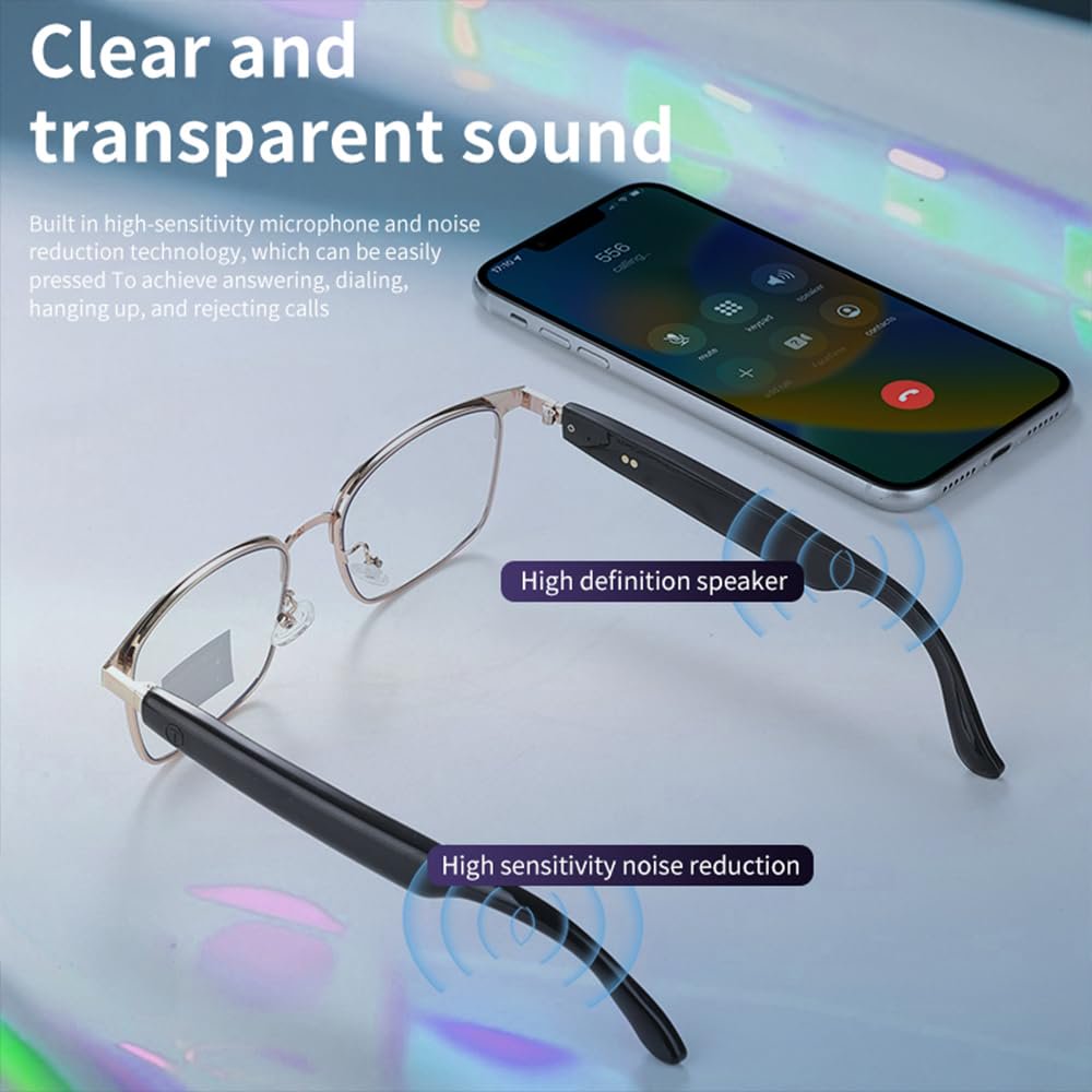 Smart Glasses Bluetooth Audio Sunglasses for Men Women with Dual Stereo Speakers, Open Ear Music &HD Calling, Touch &Voice Assistant, UV Protection——Gold