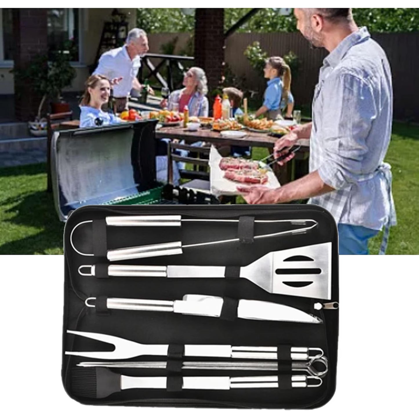 Mikhai BBQ Utensil Set Stainless Steel Professional Barbecue Accessories Grill Tool with Bag Easy to Carry