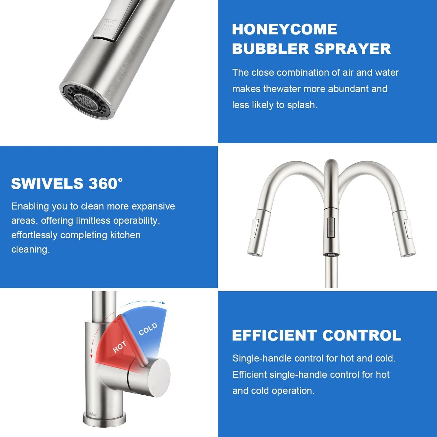 Mikhai Kitchen Faucets with Pull Down Sprayer, Brushed Nickel, High Arc Single Handle Classic Stainless Steel Sink Faucet 1 Hole, Suitable for Farmhouse Camper Laundry Rv Bar, White