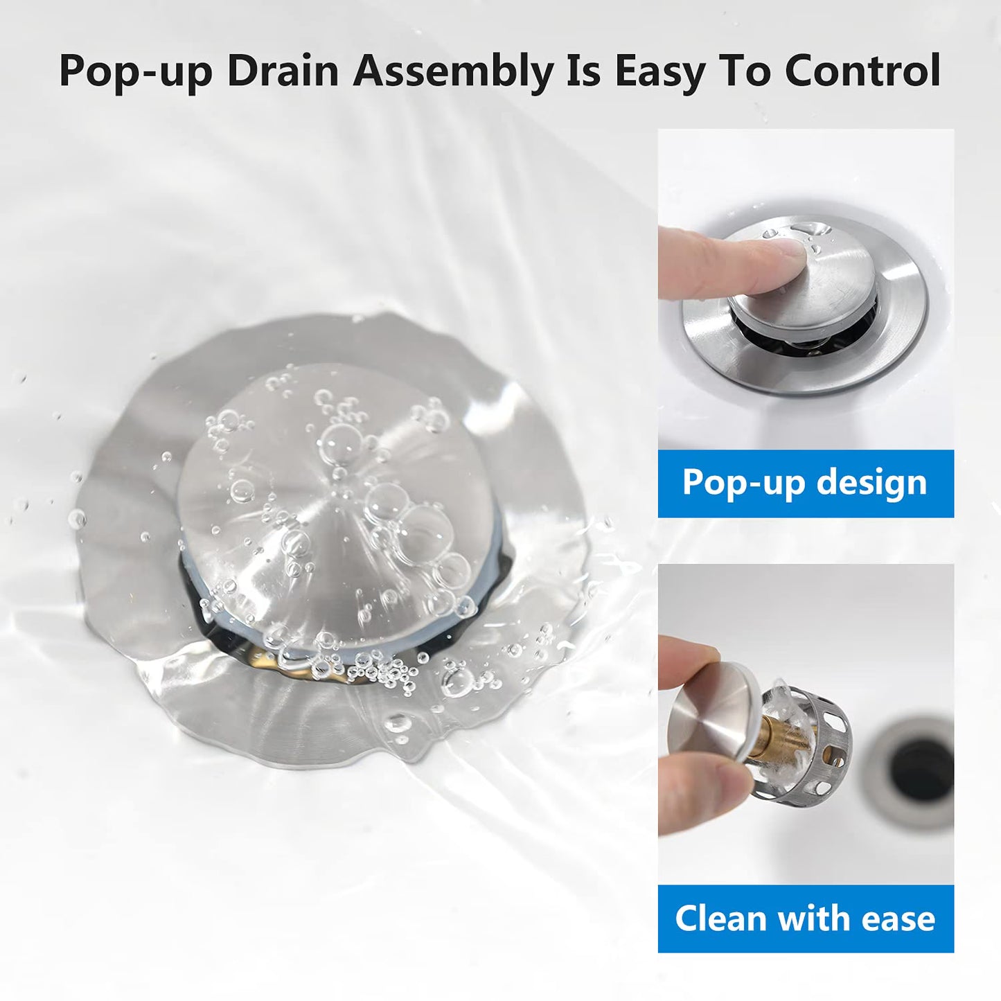 Mikhai Bathroom Faucets 3 Hole, 4 inch Bathroom Faucet 3 Hole Matte White with Pop-up Drain and 2 Supply Hoses, Stainless Steel Lead-Free 2-Handle Center set Faucet for Sink Vanity
