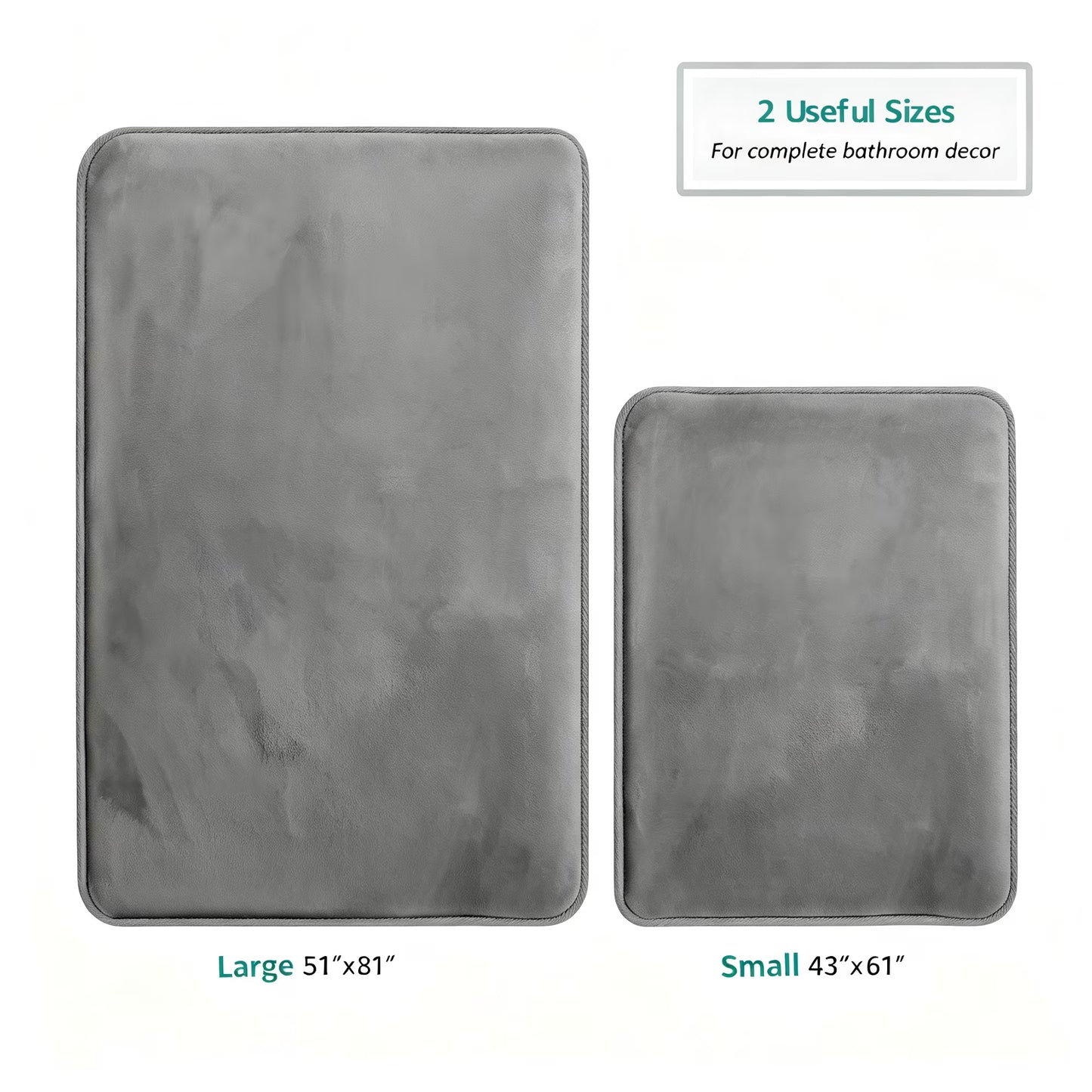 Memory Foam Bath Mat, Super Soft Absorbent Bathroom Rug Non Slip, Quick Dry, Machine Washable Floor Carpet for Tub Shower, Home Decor Accessories, 51x81, Grey