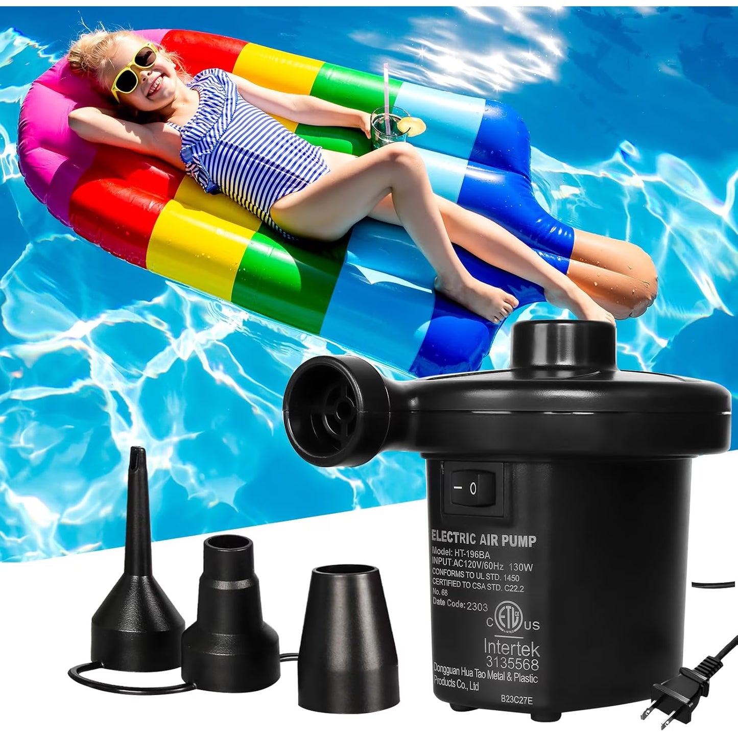 Mikhai Electric Air Pump,Portable Air Pump with 3 Nozzles, 5kPa Quick-Fill,110V AC/12V DC Inflator/Deflator Pumps for Outdoor Camping, Inflatable Air Mattress Beds, Boats, Swimming Ring