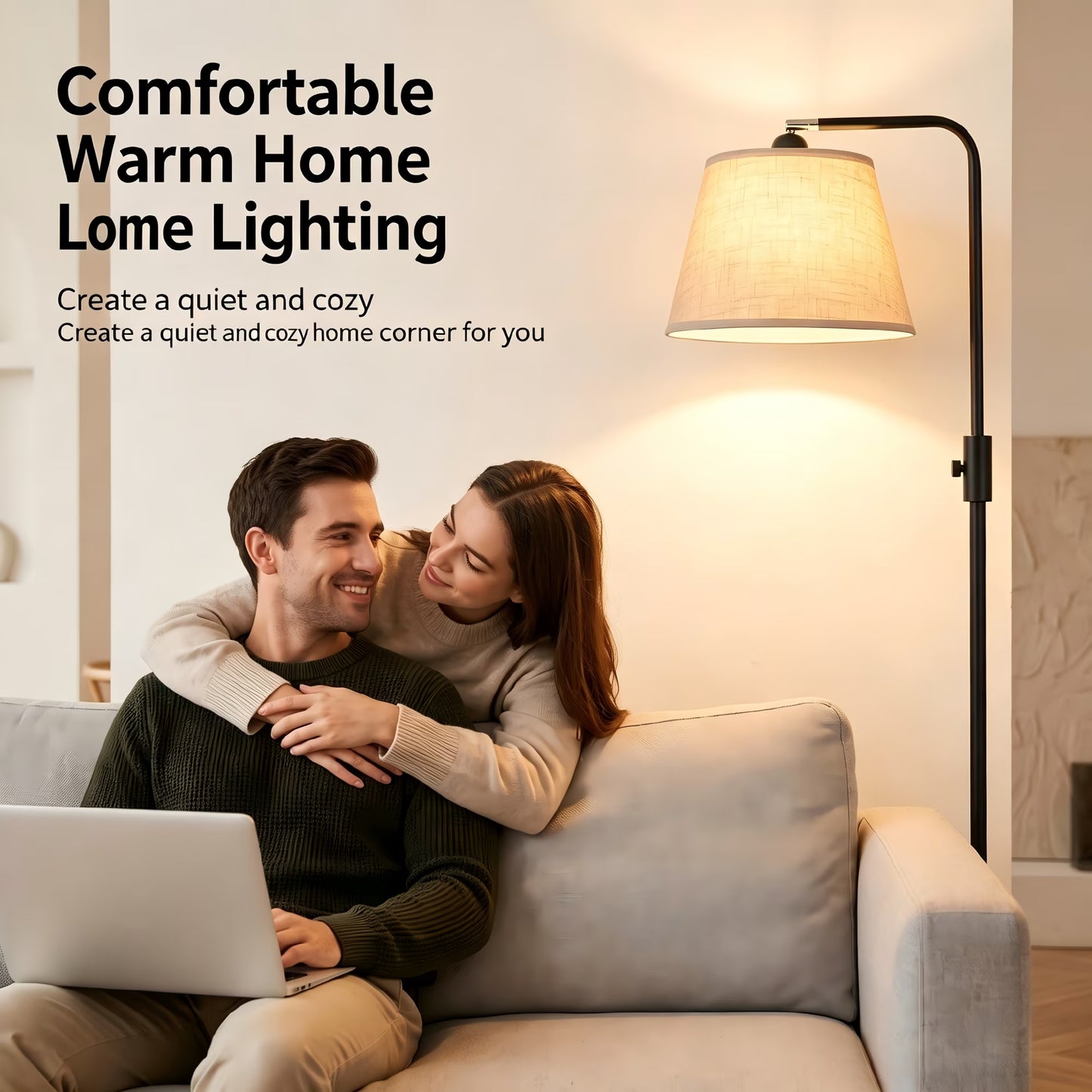 Capino Tall Floor Lamps with 3 Color Temperatures Bulb & Adjustable Linen Shade, for Living Room, Bedroom, Office, Classroom, Dorm Room , Beige.