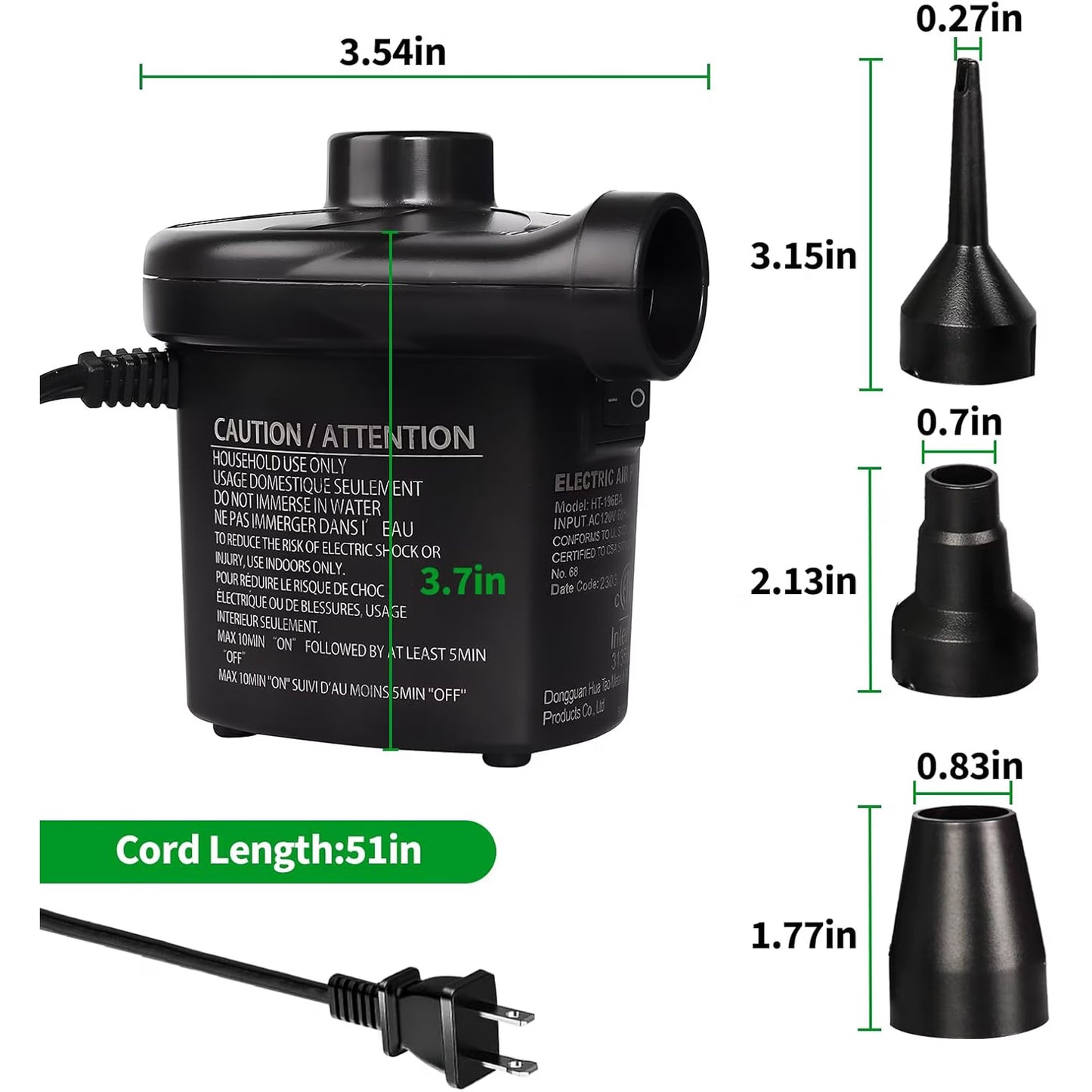 Mikhai Electric Air Pump,Portable Air Pump with 3 Nozzles, 5kPa Quick-Fill,110V AC/12V DC Inflator/Deflator Pumps for Outdoor Camping, Inflatable Air Mattress Beds, Boats, Swimming Ring