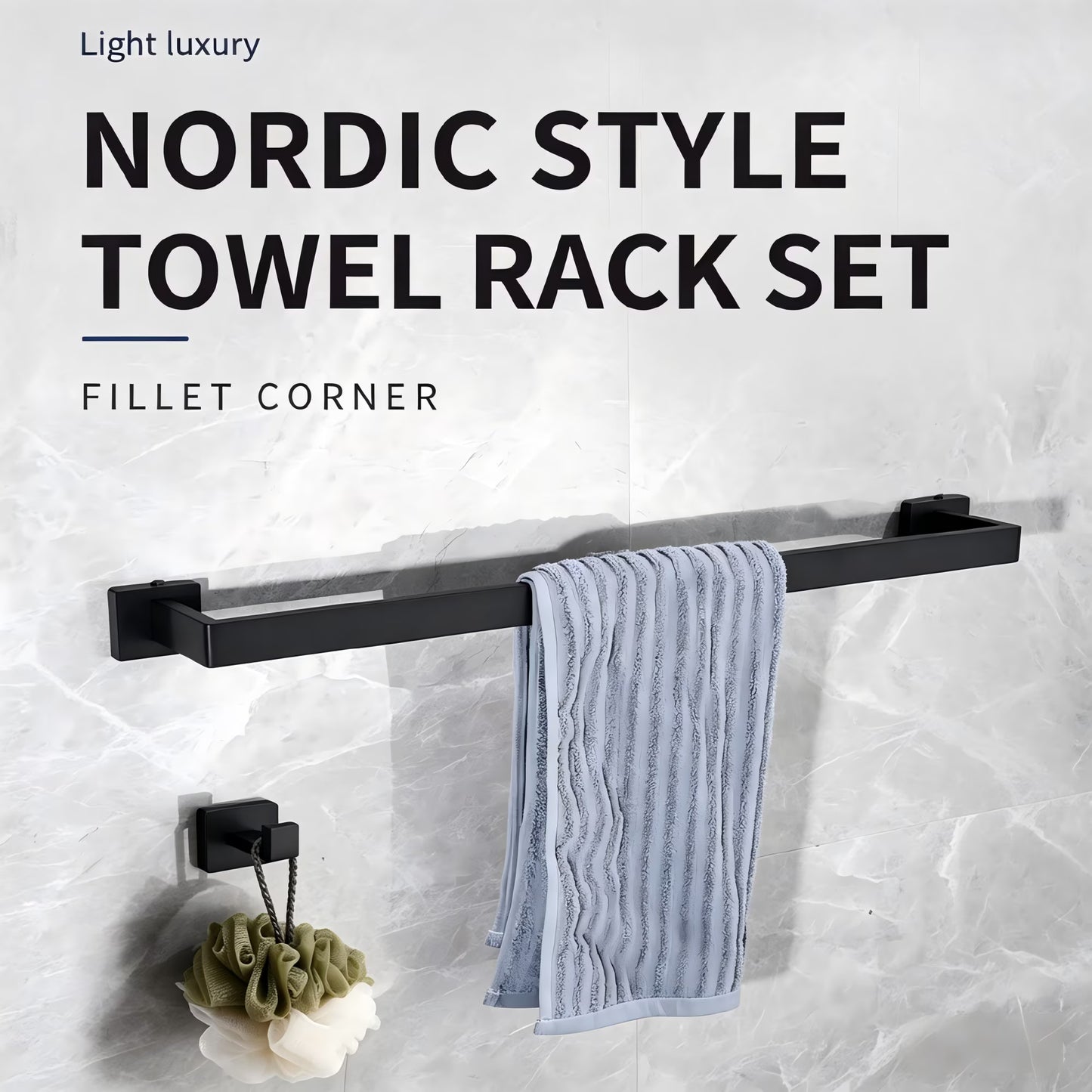 Matte Black 5-Piece Square Bathroom Hardware Set,40cm Towel Bar,Toilet Paper Holder,Towel Ring,and 2 Towel Hooks,SUS 304 Stainless Steel Bathroom Accessories,Wall Mounted Towel Rack Kit（Black）