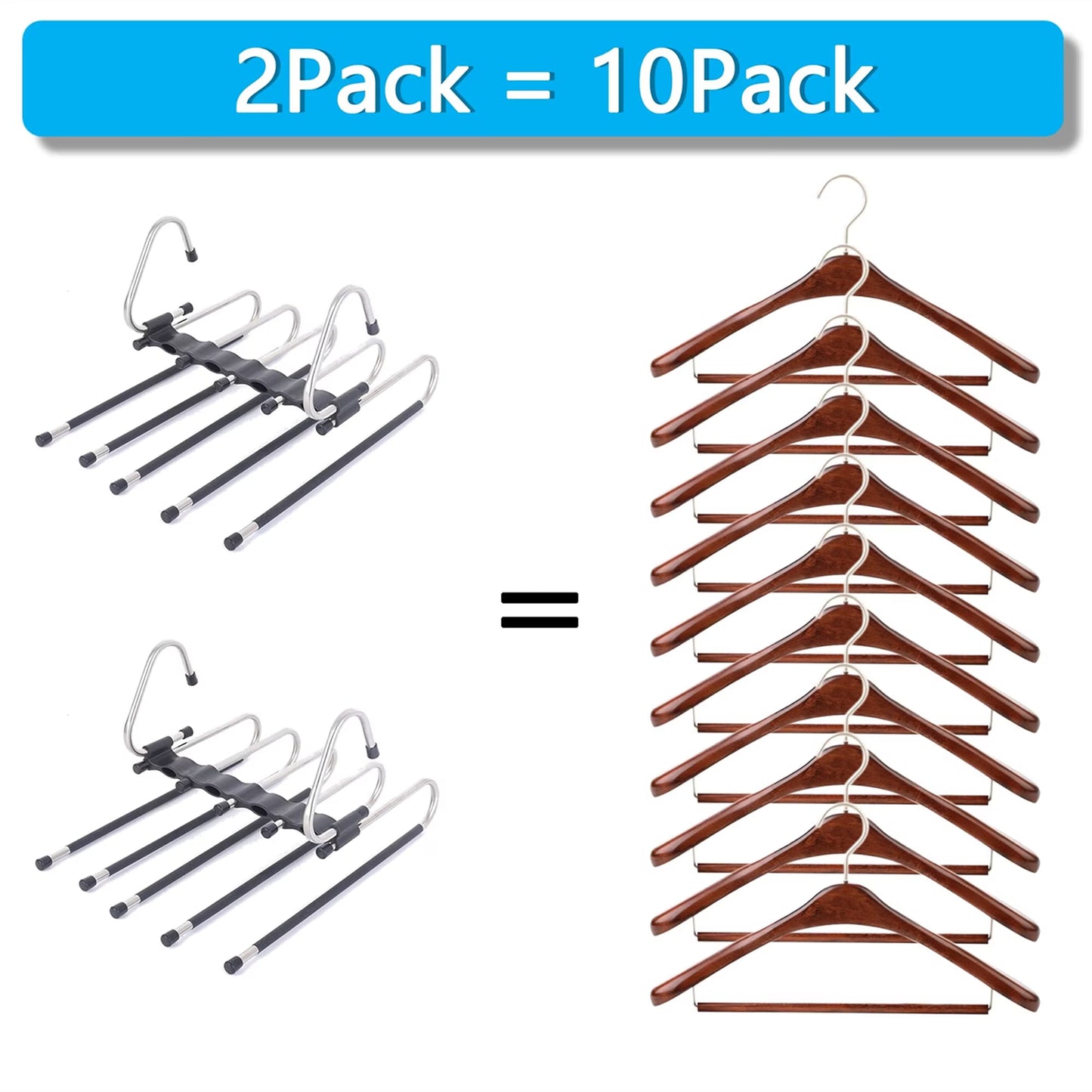 Carestrong Magic Pants Hangers Space Saving - This clothes hangers Closet Multiple Layers Multifunctional Uses Rack Organizer for Trousers Scarves Slack (2 Pack )