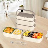 Carestrong Bento Box Adult Lunch Box, Containers for Adults Men Women with, Lunchable Food Container with Utensils, Sauce Jar, Muffin Liners, Microwave & Dishwasher Safe , lunch containers is Brown