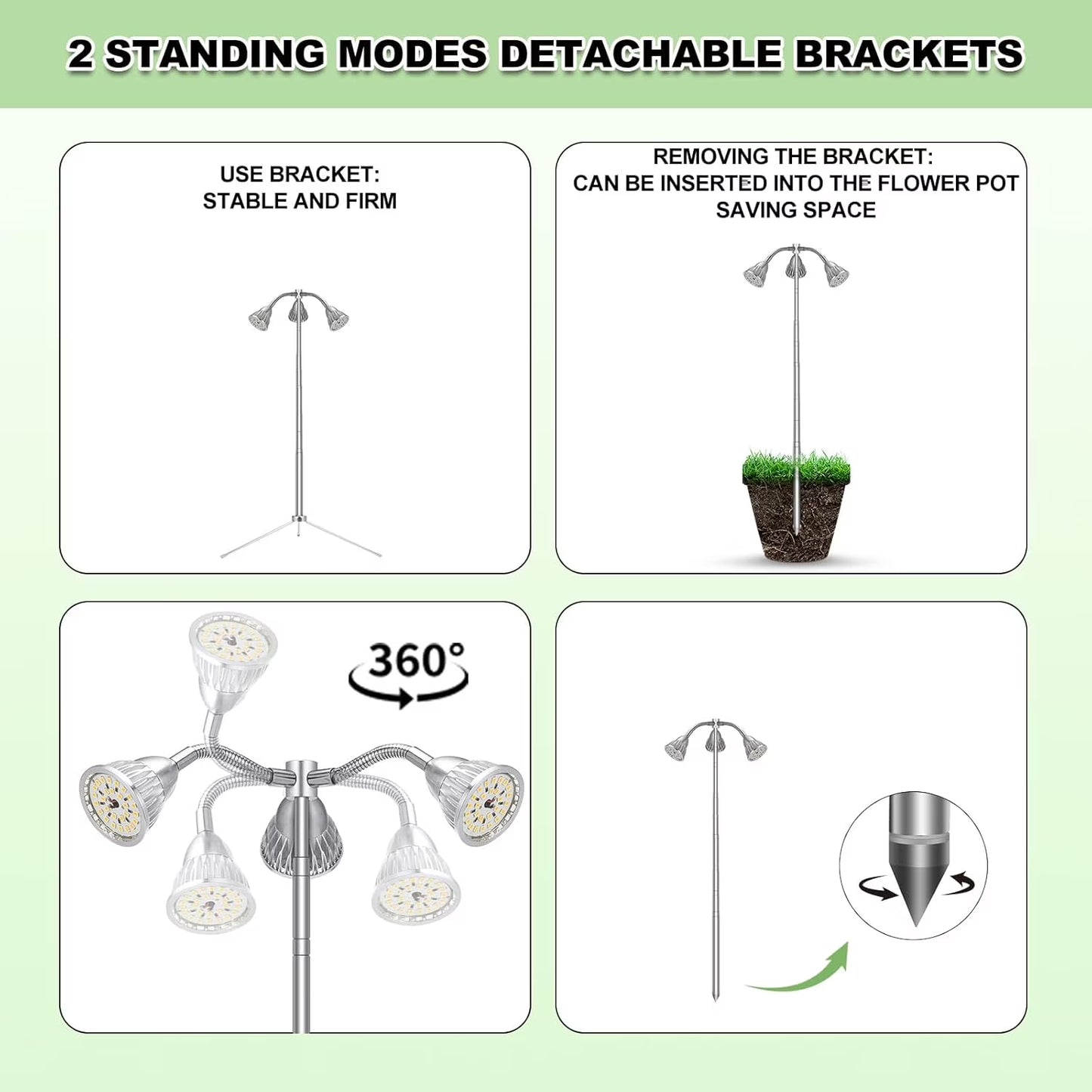 Mikhai Grow Lights for Indoor Plants Full Spectrum with Detachable Tripod Stand, 10-55 Inches Height Adjustable Aluminum Alloy Indoor Plant Grow Lamp with Auto On/Off Timer Function,grow light