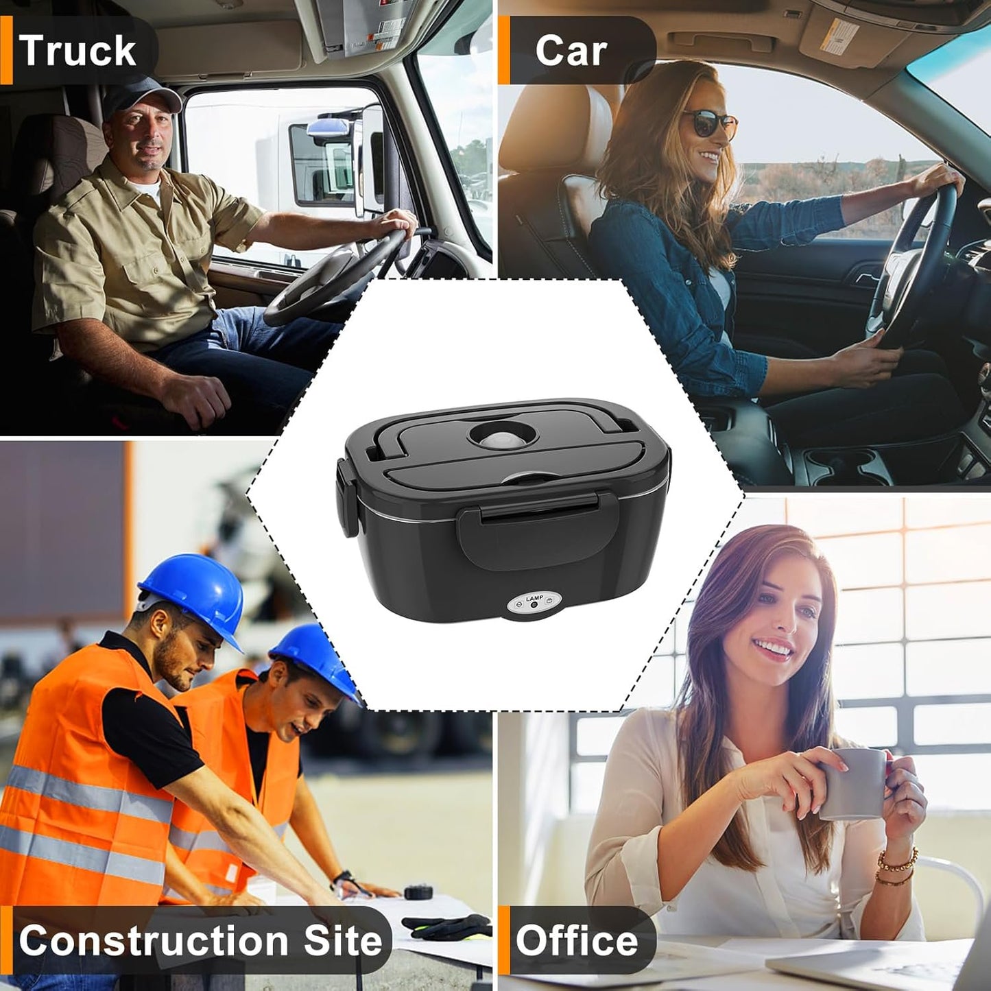 Electric Lunch Box Food Heater, 80W Portable Warmer for Car Truck Work with 304 Stainless Steel Container, 12V/24V/110V Green Heated Lunch Box Suitable for Ideal Driver/Work/Gift