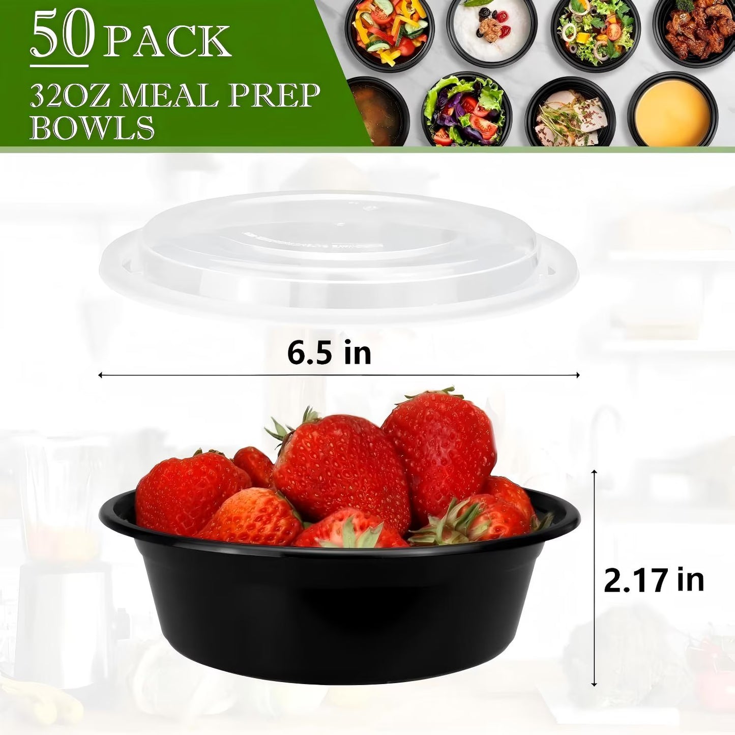 50-Pack Reusable Meal Prep Containers Microwave Safe Food Storage Containers with Lids, 28 oz - 1 Compartment Take Out Disposable Plastic Bento Lunch Box To Go, BPA Free - Dishwasher & Freezer Safe