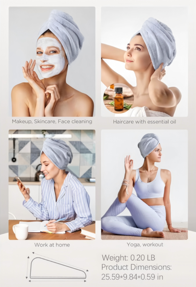 Microfiber Hair Towel Wrap, Fast Drying Hair Towels for Women, Soft Lightweight Quick Dry Turban for Curly & Long Hair–3 Pack(Blue/Grey/Pink)
