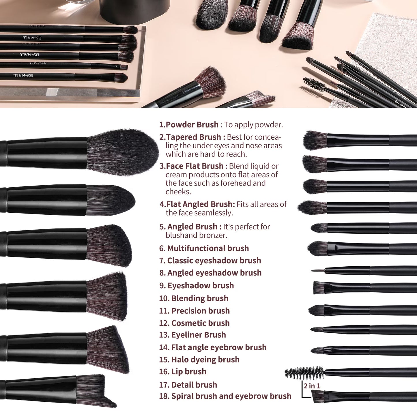 Qinghuai 18 Pcs Professional Makeup Brushes Set for Eye and Face, Premium Eye Makeup Brushes Soft Makeup Brushes