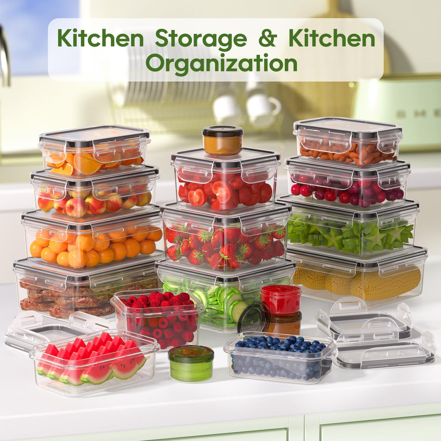 18-Piece Food Storage Container Set, BPA-Free Plastic, Click and Fresh Lids, Assorted Sizes with Integrated Measurements, Durable and Secure Food Containers for Leftovers