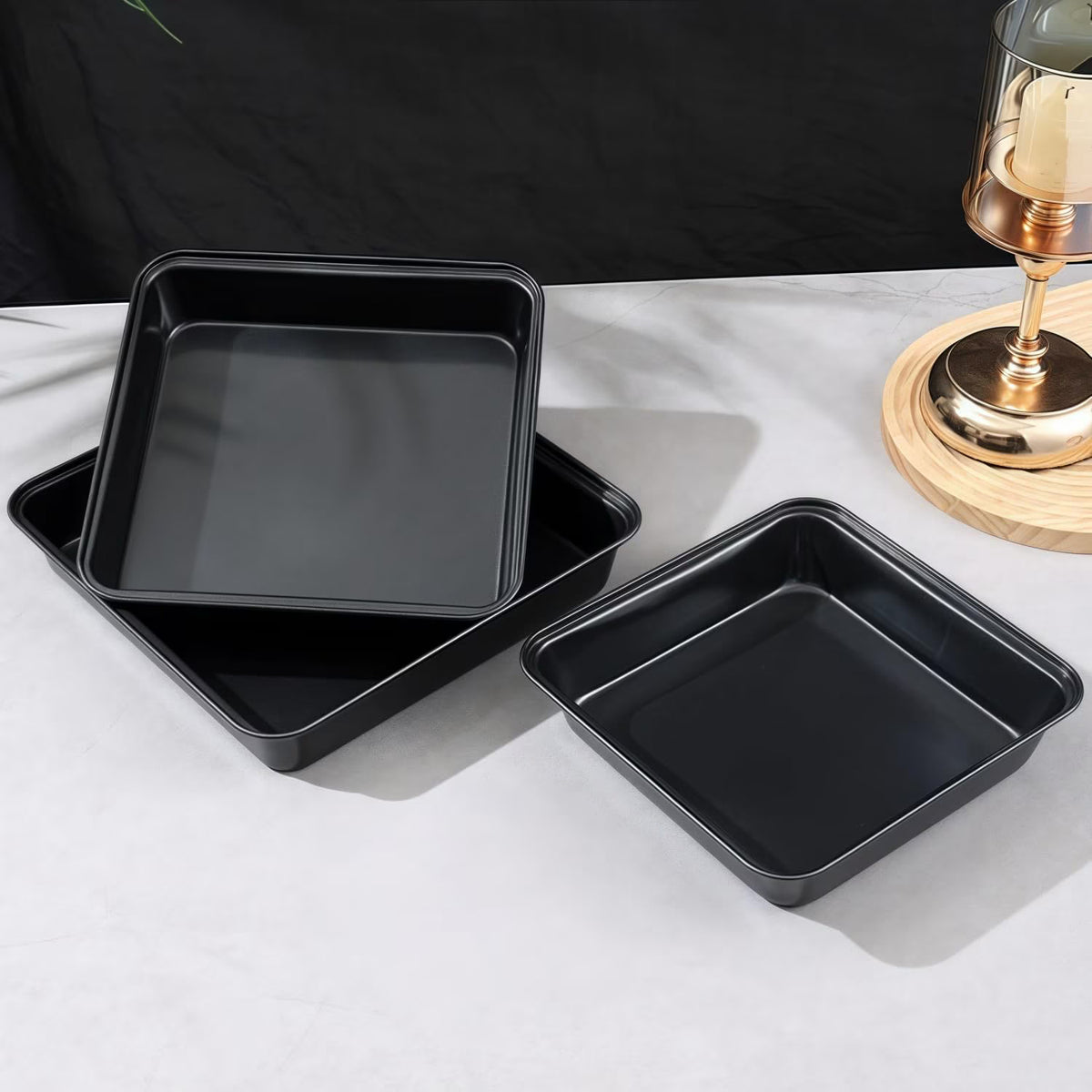 Yilush 3-Piece Square Baking Pan Set - 8.6/9.8/10.6-inch Non-stick Brownie and Cake Pans - Dishwasher safe for easy cleaning, Oven-safe Square Cake Pan (Black)