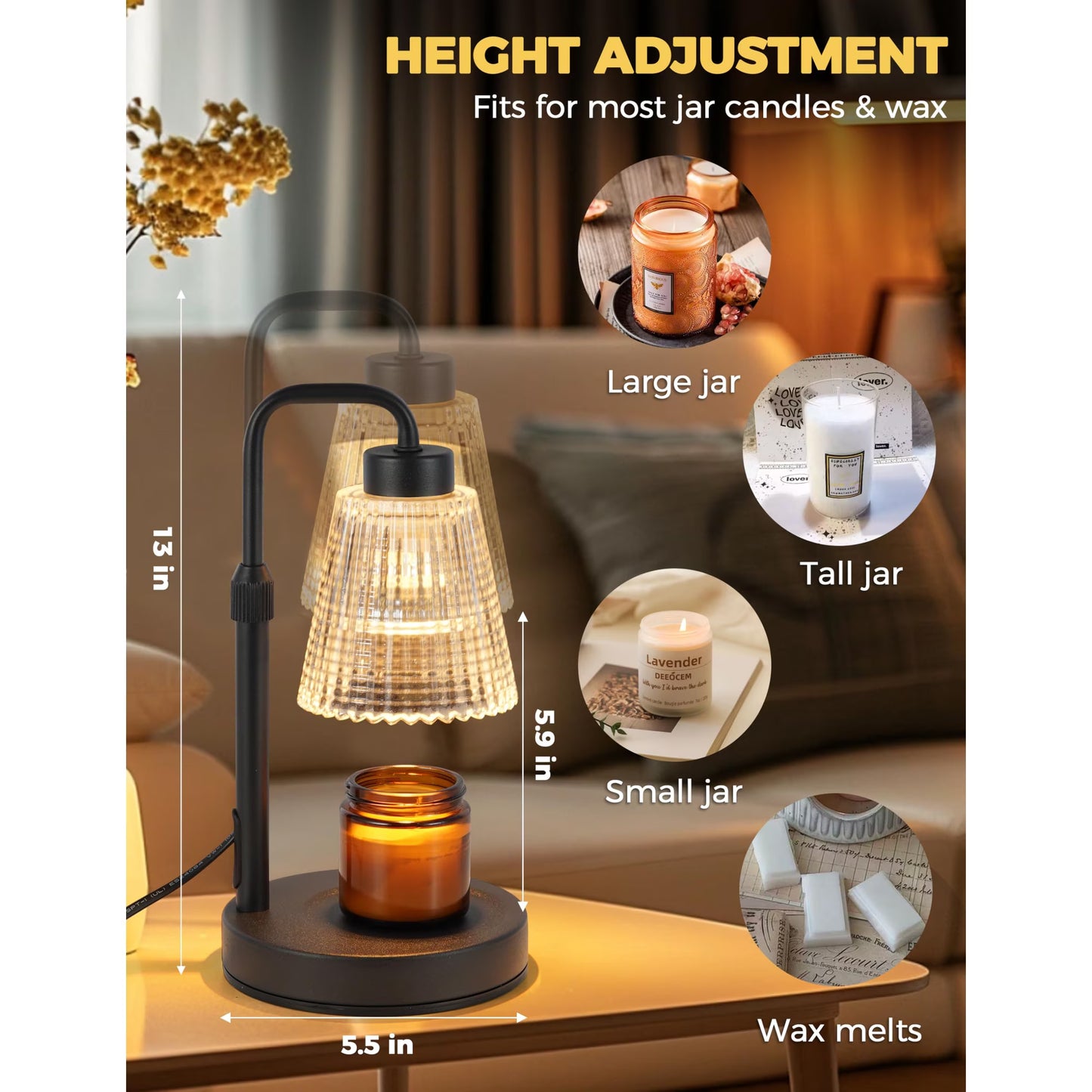 Candle Warmer Lamp with Timer Dimmable, Birthday Gifts for Women Mom, House Warming Gifts New Home Decor, Wax Melt Warmer for Jar Candles with 2 Bulbs