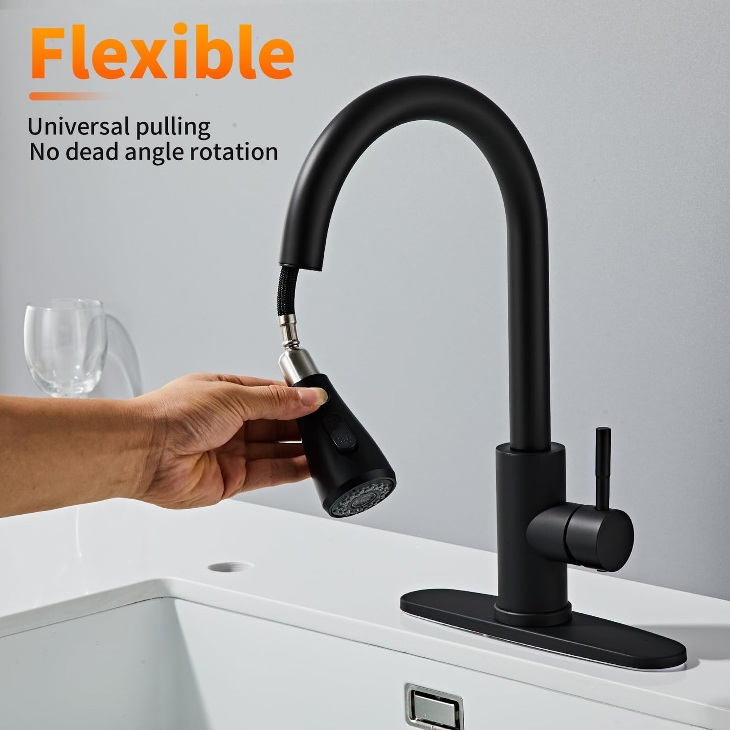 Black Kitchen Faucets, Waterfall Kitchen Sink Faucet, Commercial Utility Stainless Steel Kitchen Faucets,Single Handle Kitchen Sink Faucet for 3 Function