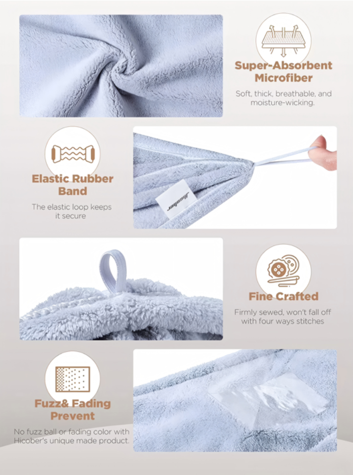 Microfiber Hair Towel Wrap, Fast Drying Hair Towels for Women, Soft Lightweight Quick Dry Turban for Curly & Long Hair–3 Pack(Blue/Grey/Pink)